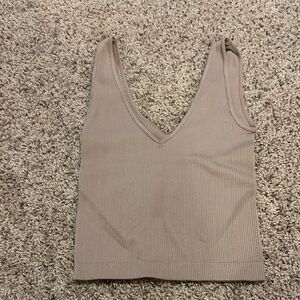 V-Neck Ribbed Tank Top - Taupe